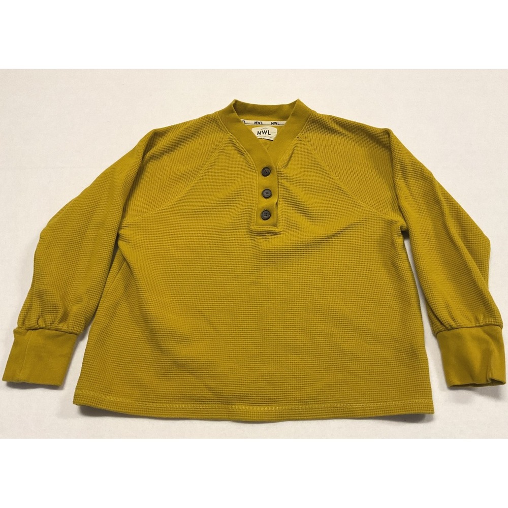 Madewell MWL Waffle Knit Henley Sweatshirt Mustard Yellow NC751 Women L